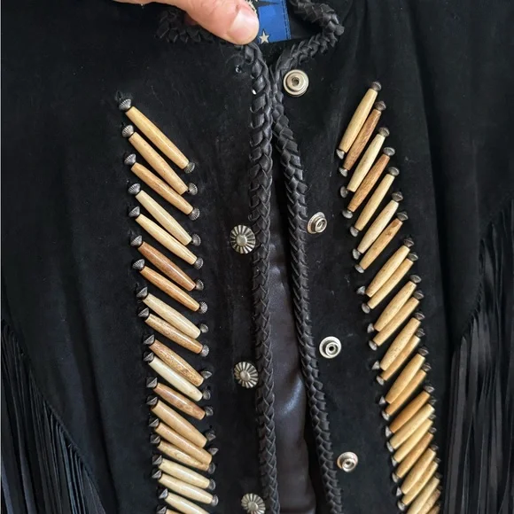 Black Fringe Jacket with Tribal Accents - Picture 4 of 4